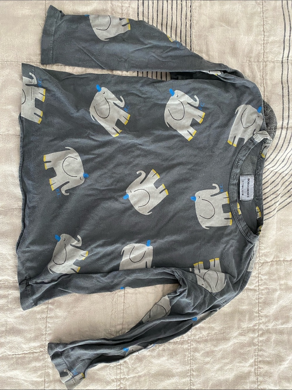 Bobo Choses Gray Long Sleeve Tee with Elephant Print